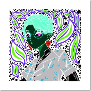 dark witch in green glasses in boho style pattern ecopop Posters and Art